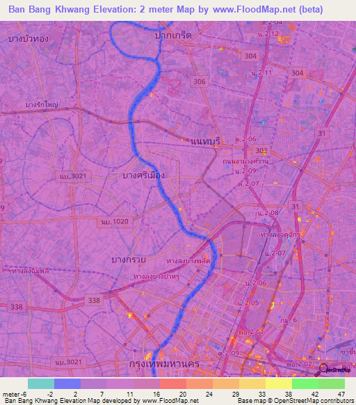 Ban Bang Khwang,Thailand Elevation Map