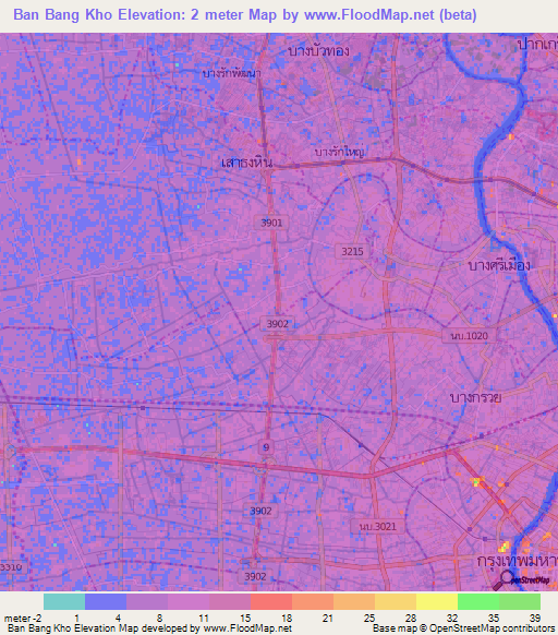 Ban Bang Kho,Thailand Elevation Map