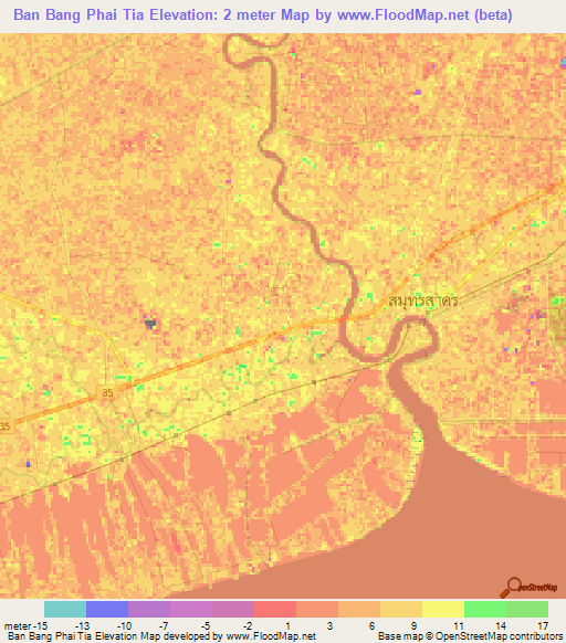 Ban Bang Phai Tia,Thailand Elevation Map