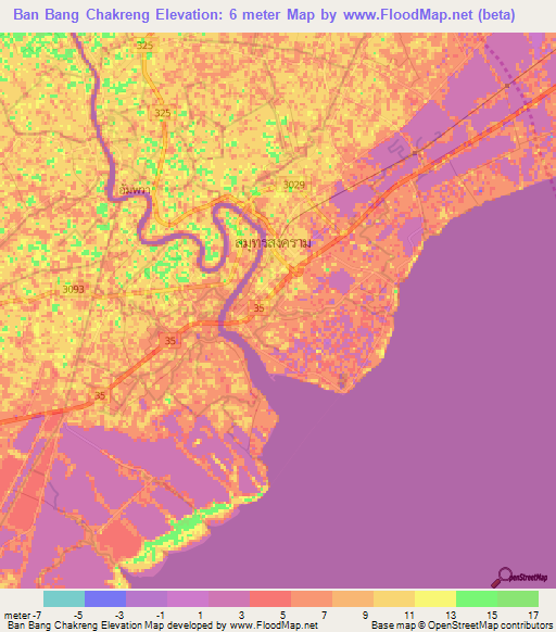 Ban Bang Chakreng,Thailand Elevation Map