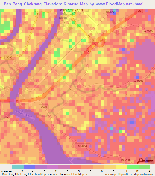 Ban Bang Chakreng,Thailand Elevation Map