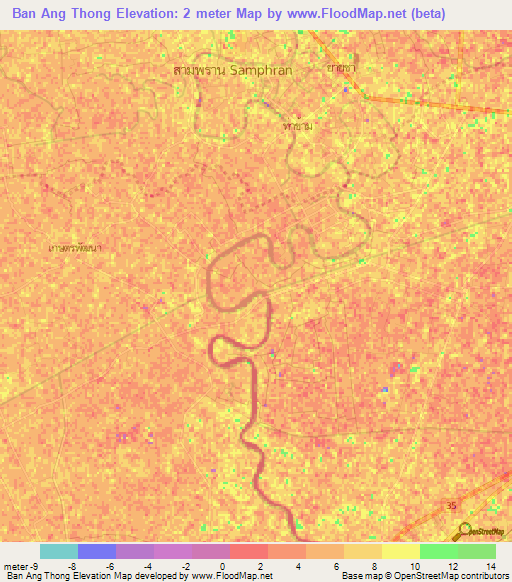 Ban Ang Thong,Thailand Elevation Map