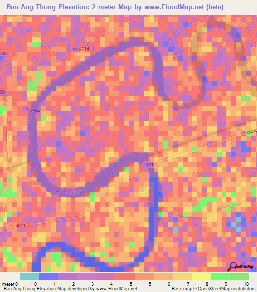 Ban Ang Thong,Thailand Elevation Map