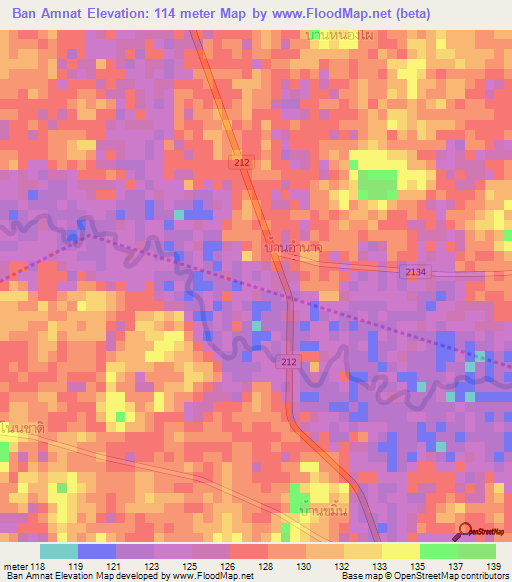 Ban Amnat,Thailand Elevation Map