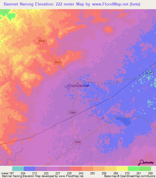 Bamnet Narong,Thailand Elevation Map