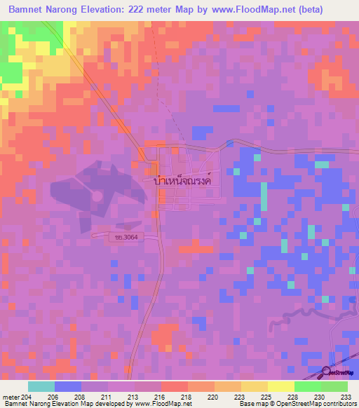 Bamnet Narong,Thailand Elevation Map