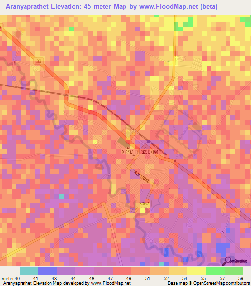 Aranyaprathet,Thailand Elevation Map