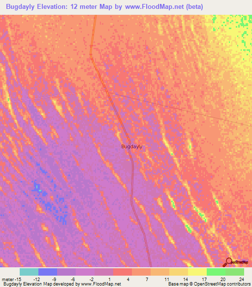 Bugdayly,Turkmenistan Elevation Map