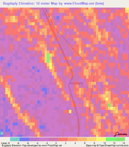 Bugdayly,Turkmenistan Elevation Map