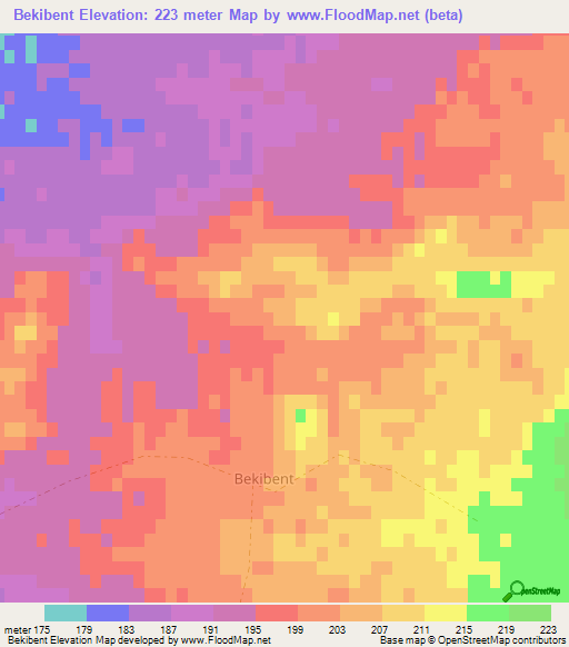 Bekibent,Turkmenistan Elevation Map