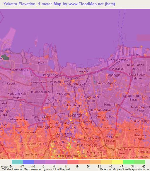 Yakatra,Indonesia Elevation Map