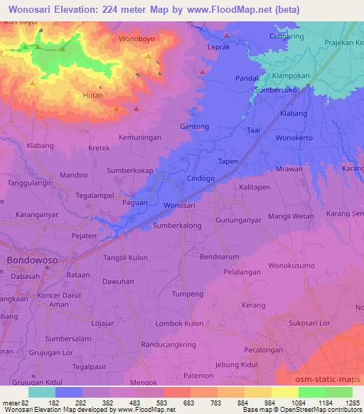Wonosari,Indonesia Elevation Map