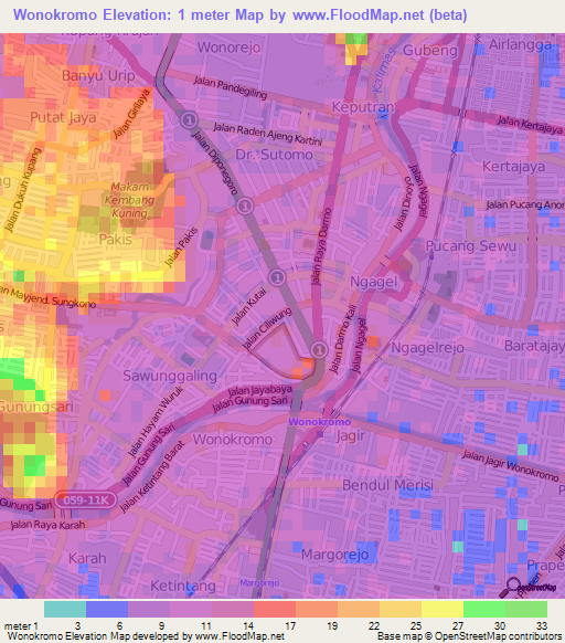 Wonokromo,Indonesia Elevation Map