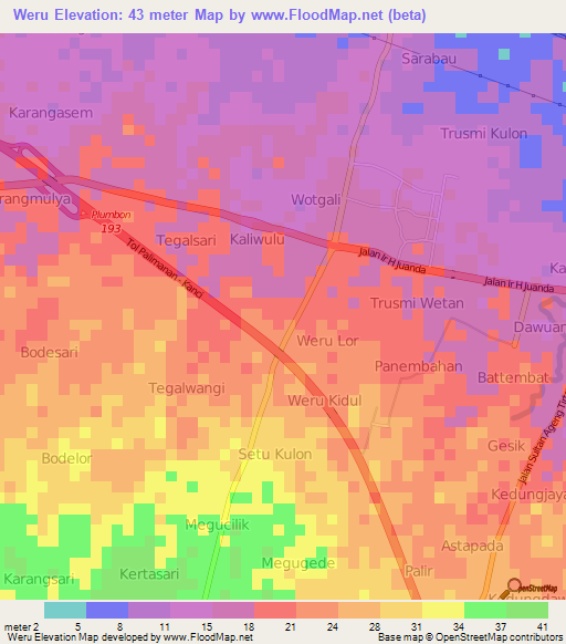 Weru,Indonesia Elevation Map
