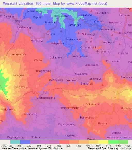 Werasari,Indonesia Elevation Map