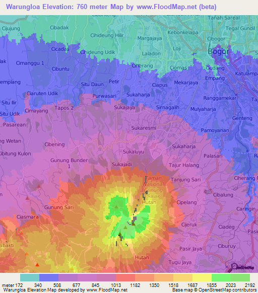 Warungloa,Indonesia Elevation Map