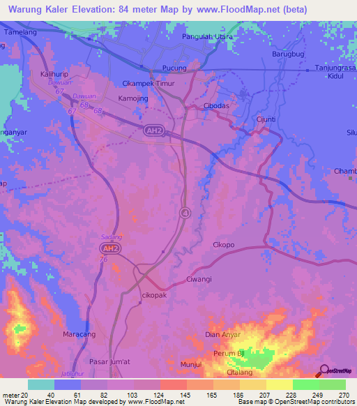 Warung Kaler,Indonesia Elevation Map