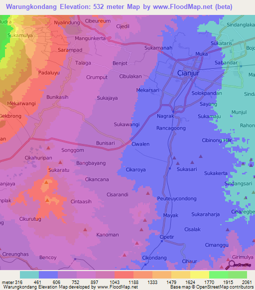 Warungkondang,Indonesia Elevation Map
