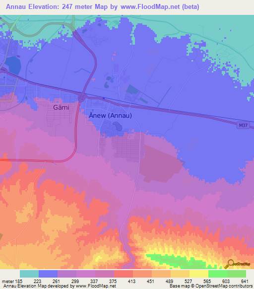 Annau,Turkmenistan Elevation Map