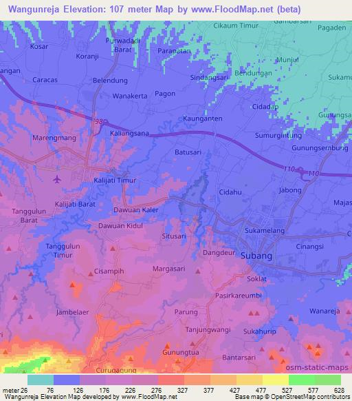 Wangunreja,Indonesia Elevation Map