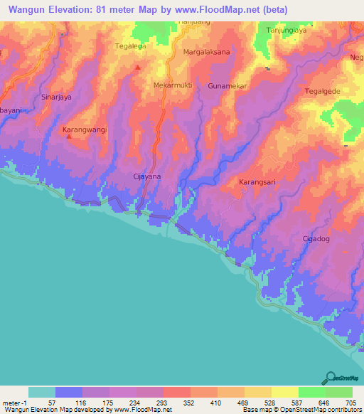 Wangun,Indonesia Elevation Map