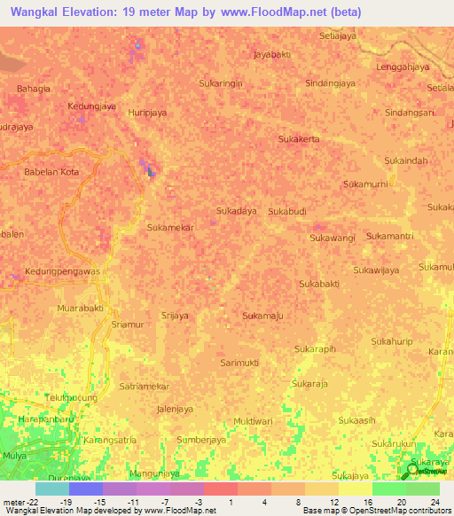 Wangkal,Indonesia Elevation Map