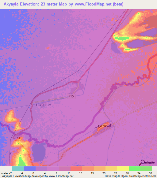 Akyayla,Turkmenistan Elevation Map