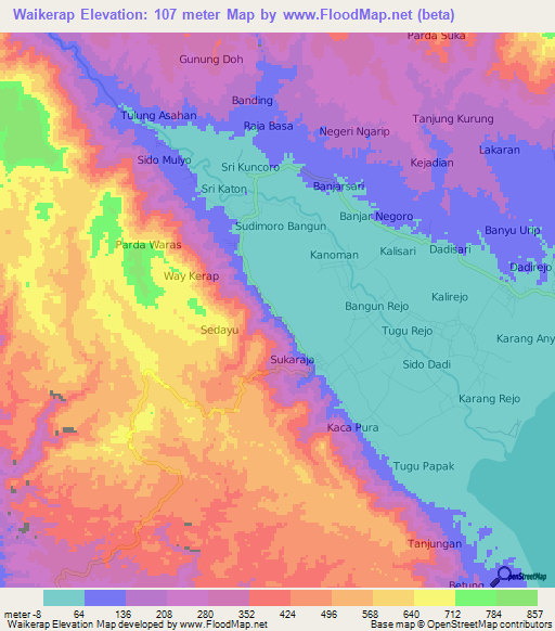 Waikerap,Indonesia Elevation Map