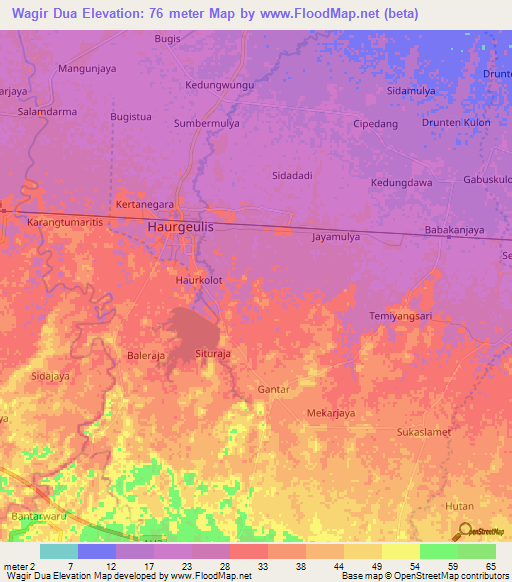 Wagir Dua,Indonesia Elevation Map