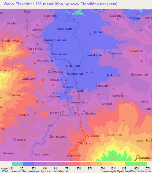Wado,Indonesia Elevation Map