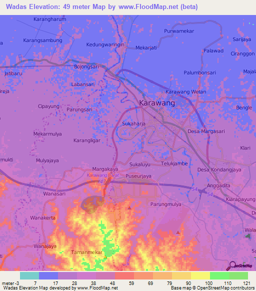 Wadas,Indonesia Elevation Map