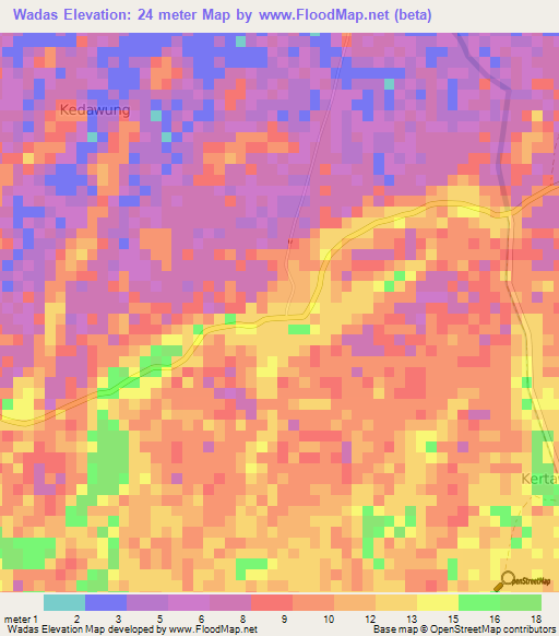 Wadas,Indonesia Elevation Map
