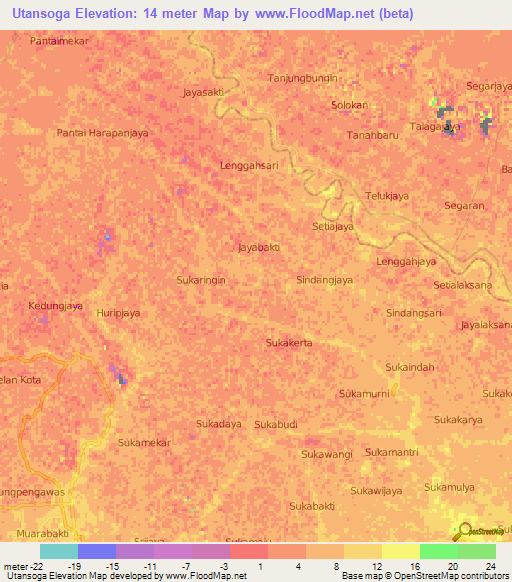 Utansoga,Indonesia Elevation Map