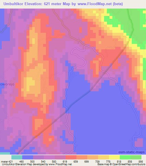 Umbultikor,Indonesia Elevation Map