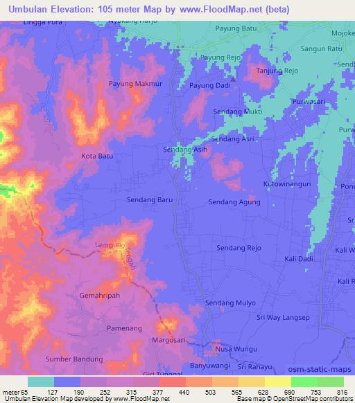 Umbulan,Indonesia Elevation Map