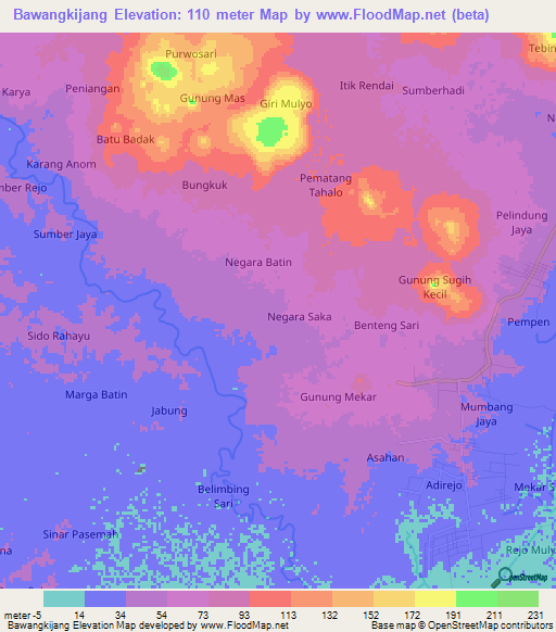 Bawangkijang,Indonesia Elevation Map