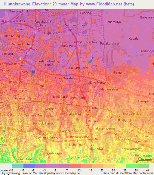 Ujungkrawang,Indonesia Elevation Map