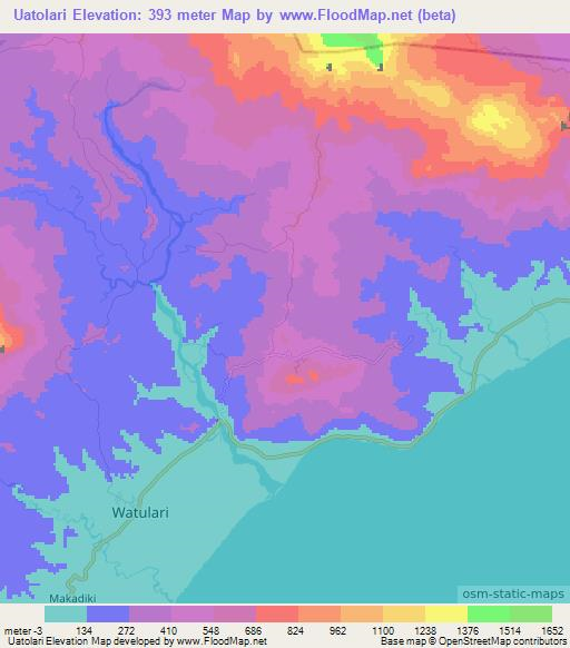 Uatolari,East Timor Elevation Map