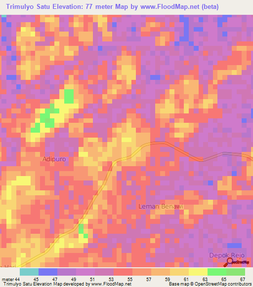 Trimulyo Satu,Indonesia Elevation Map