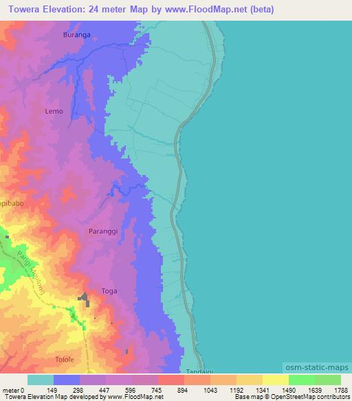 Towera,Indonesia Elevation Map