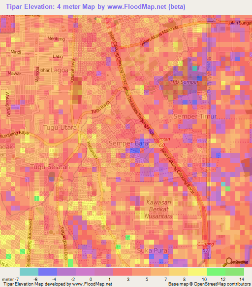 Tipar,Indonesia Elevation Map