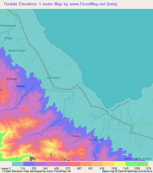 Tindaki,Indonesia Elevation Map
