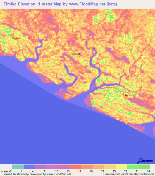 Timika,Indonesia Elevation Map