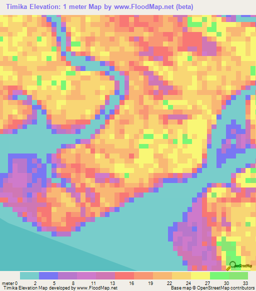 Timika,Indonesia Elevation Map