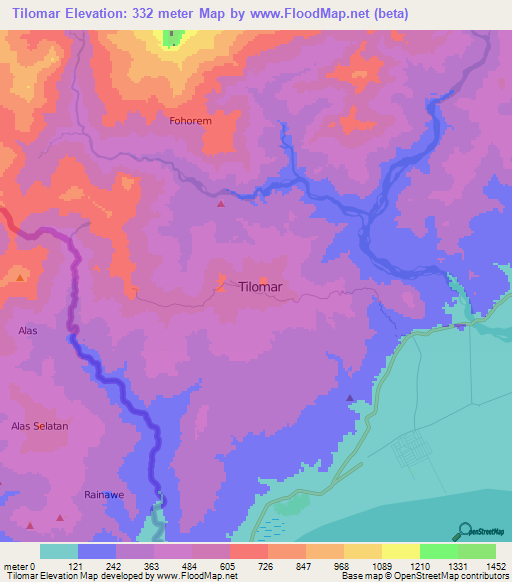 Tilomar,East Timor Elevation Map