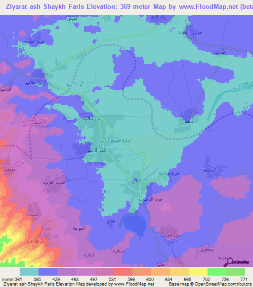Ziyarat ash Shaykh Faris,Syria Elevation Map