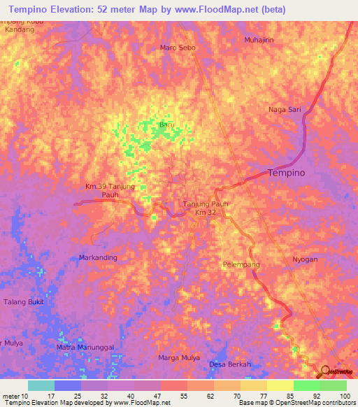 Tempino,Indonesia Elevation Map