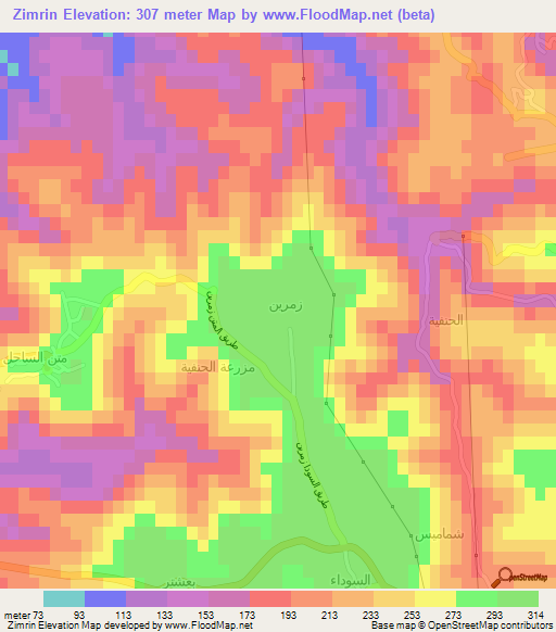 Zimrin,Syria Elevation Map