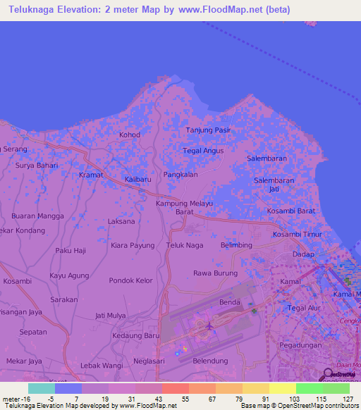 Teluknaga,Indonesia Elevation Map
