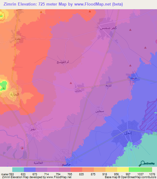 Zimrin,Syria Elevation Map